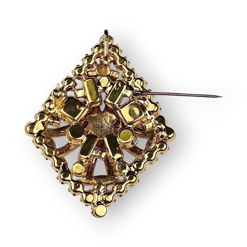 Juliana Rhinestone Brooch Pin Pendant Layered Topaz AB Orange Diamond Vtg D&E - Picture 9 of 12